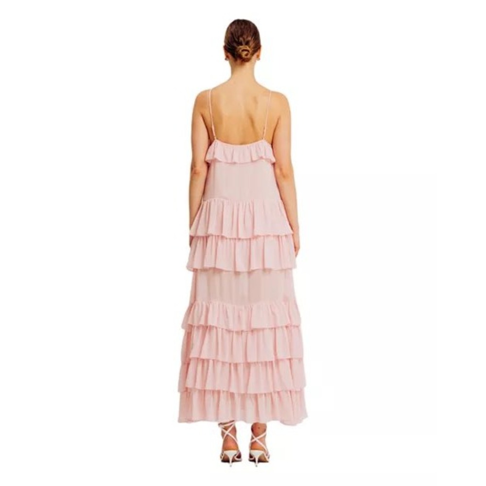 NWT Torn by Ronny Kobo Oracadia Dress Pink Ruffle Tiered Maxi Romantic Small - Picture 11 of 11